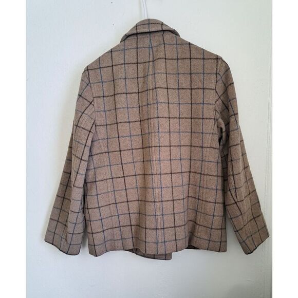 Vintage j Crew Women Small Wool Cashmere coat Double Breasted Taupe Windowpane - Picture 4 of 7